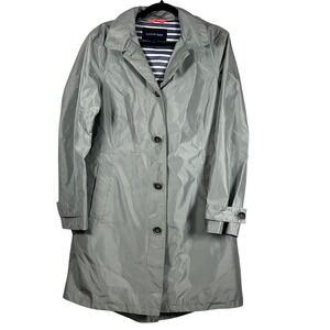 Lands End Women's Gray Wind Rain Resistant Trench Coat Large Spring Light Weight